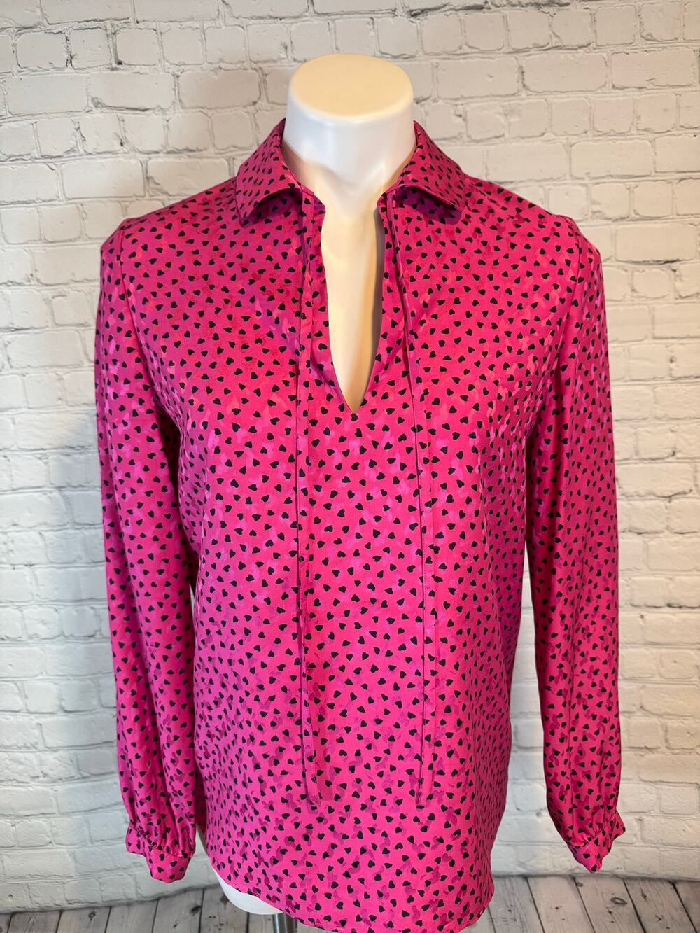 Vanessa Seward Pink Heart Print Silk Blouse Shirt Size 36